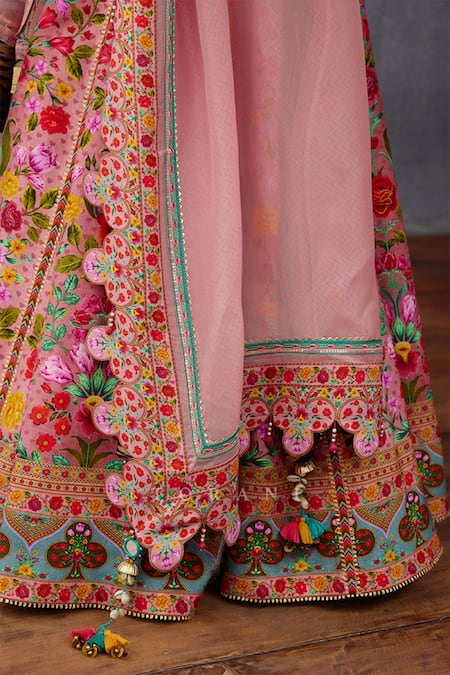 Torani Pink Silk Embroidery, Tassels Boat Neck Dil Ruba Arasi Digital Print Lehenga Set Online at Aza Fashions Torani_Pink Silk Embroidery, Tassels Boat Neck Dil Ruba Arasi Digital Print Lehenga Set _Online_at_Aza_Fashions