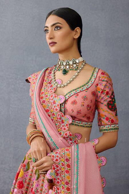 Buy Torani Pink Silk Embroidery, Tassels Boat Neck Dil Ruba Arasi Digital Print Lehenga Set Online at Aza Fashions Buy_Torani_Pink Silk Embroidery, Tassels Boat Neck Dil Ruba Arasi Digital Print Lehenga Set _Online_at_Aza_Fashions