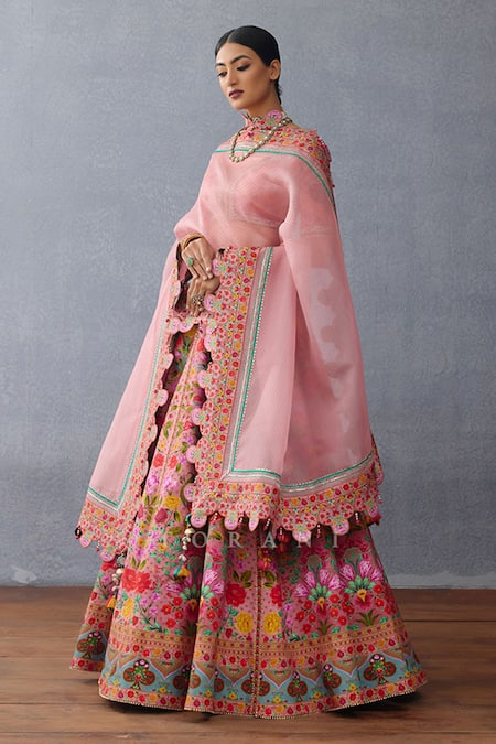 Torani Pink Silk Embroidery, Tassels Boat Neck Dil Ruba Arasi Digital Print Lehenga Set at Aza Fashions Torani_Pink Silk Embroidery, Tassels Boat Neck Dil Ruba Arasi Digital Print Lehenga Set _at_Aza_Fashions