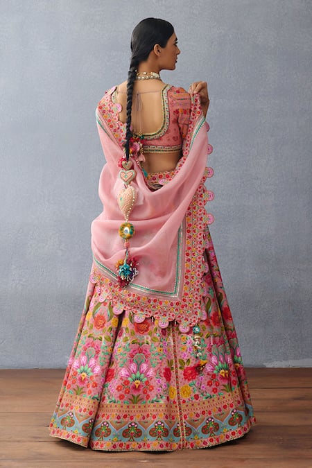 Shop Torani Pink Silk Embroidery, Tassels Boat Neck Dil Ruba Arasi Digital Print Lehenga Set at Aza Fashions Shop_Torani_Pink Silk Embroidery, Tassels Boat Neck Dil Ruba Arasi Digital Print Lehenga Set _at_Aza_Fashions