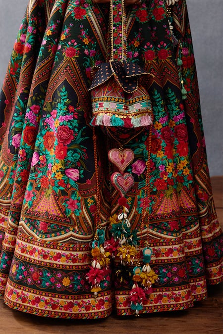 Buy Torani Black Jersey, Silk Pom-poms Off-shoulder Dil Shaad Elnaz Bloom Lehenga Set Online at Aza Fashions Buy_Torani_Black Jersey, Silk Pom-poms Off-shoulder Dil Shaad Elnaz Bloom Lehenga Set _Online_at_Aza_Fashions