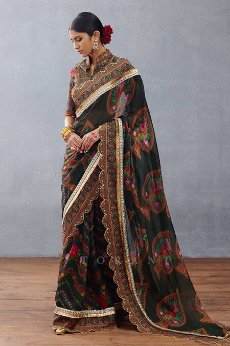 Torani Black Organza Embroidery Dil Shaad Aiman Blossom Print Saree Online at Aza Fashions Torani_Black Organza Embroidery Dil Shaad Aiman Blossom Print Saree _Online_at_Aza_Fashions