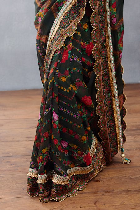 Buy Torani Black Organza Embroidery Dil Shaad Aiman Blossom Print Saree Online at Aza Fashions Buy_Torani_Black Organza Embroidery Dil Shaad Aiman Blossom Print Saree _Online_at_Aza_Fashions