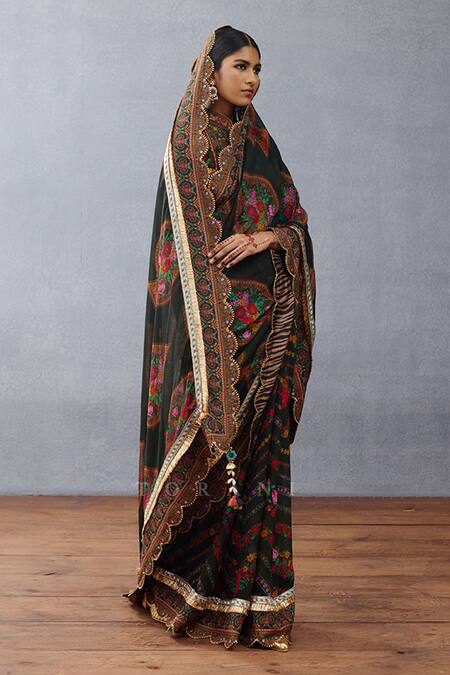 Shop Torani Black Organza Embroidery Dil Shaad Aiman Blossom Print Saree Online at Aza Fashions Shop_Torani_Black Organza Embroidery Dil Shaad Aiman Blossom Print Saree _Online_at_Aza_Fashions
