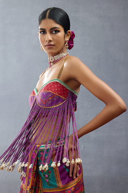 Torani Purple Silk Gota Patti Sweetheart Neck Dil Rang Aziza Fringy Blouse Online at Aza Fashions Torani_Purple Silk Gota Patti Sweetheart Neck Dil Rang Aziza Fringy Blouse _Online_at_Aza_Fashions