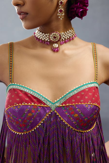 Shop Torani Purple Silk Gota Patti Sweetheart Neck Dil Rang Aziza Fringy Blouse Online at Aza Fashions Shop_Torani_Purple Silk Gota Patti Sweetheart Neck Dil Rang Aziza Fringy Blouse _Online_at_Aza_Fashions