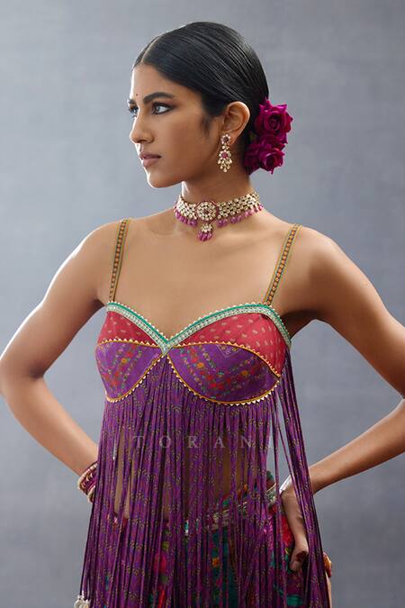 Torani Purple Silk Gota Patti Sweetheart Neck Dil Rang Aziza Fringy Blouse at Aza Fashions Torani_Purple Silk Gota Patti Sweetheart Neck Dil Rang Aziza Fringy Blouse _at_Aza_Fashions