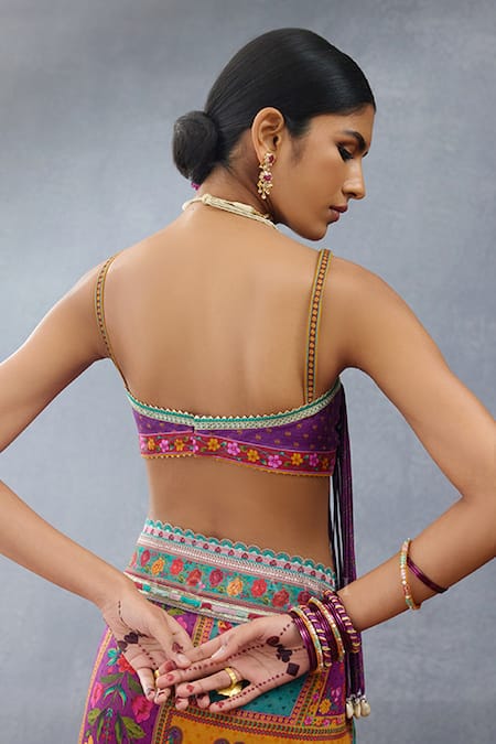 Shop Torani Purple Silk Gota Patti Sweetheart Neck Dil Rang Aziza Fringy Blouse at Aza Fashions Shop_Torani_Purple Silk Gota Patti Sweetheart Neck Dil Rang Aziza Fringy Blouse _at_Aza_Fashions