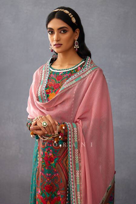 Shop Torani Green Silk Pom-poms, Tassels Round Neck Dil Nawaz Abhidah Print Kurta Pant Set Online at Aza Fashions Shop_Torani_Green Silk Pom-poms, Tassels Round Neck Dil Nawaz Abhidah Print Kurta Pant Set _Online_at_Aza_Fashions