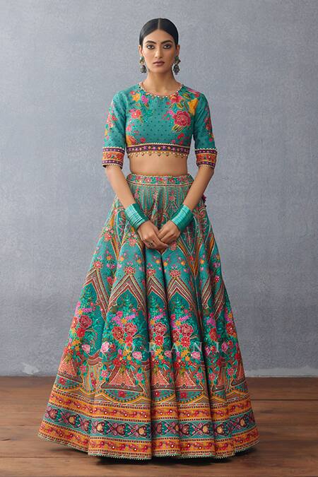 Torani Green Silk, Organza Embroidery, Sequins, Dil Nawaz Iram Print Lehenga Set Online at Aza Fashions Torani_Green Silk, Organza Embroidery, Sequins, Dil Nawaz Iram Print Lehenga Set _Online_at_Aza_Fashions