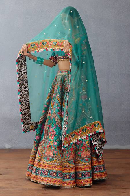 Shop Torani Green Silk, Organza Embroidery, Sequins, Dil Nawaz Iram Print Lehenga Set Online at Aza Fashions Shop_Torani_Green Silk, Organza Embroidery, Sequins, Dil Nawaz Iram Print Lehenga Set _Online_at_Aza_Fashions