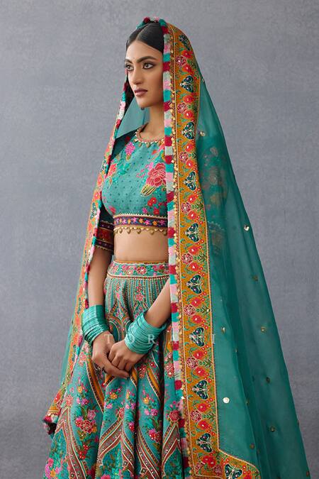 Torani Green Silk, Organza Embroidery, Sequins, Dil Nawaz Iram Print Lehenga Set at Aza Fashions Torani_Green Silk, Organza Embroidery, Sequins, Dil Nawaz Iram Print Lehenga Set _at_Aza_Fashions