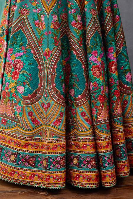 Shop Torani Green Silk, Organza Embroidery, Sequins, Dil Nawaz Iram Print Lehenga Set Shop_Torani_Green Silk, Organza Embroidery, Sequins, Dil Nawaz Iram Print Lehenga Set