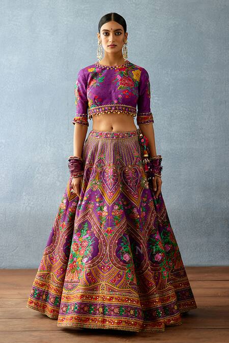 Torani Purple Jersey, Silk Sequins, Tassels High Dil Kusha Navi Phool Print Lehenga Set Online at Aza Fashions Torani_Purple Jersey, Silk Sequins, Tassels High Dil Kusha Navi Phool Print Lehenga Set _Online_at_Aza_Fashions