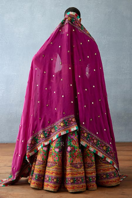 Shop Torani Purple Jersey, Silk Sequins, Tassels High Dil Kusha Navi Phool Print Lehenga Set at Aza Fashions Shop_Torani_Purple Jersey, Silk Sequins, Tassels High Dil Kusha Navi Phool Print Lehenga Set _at_Aza_Fashions