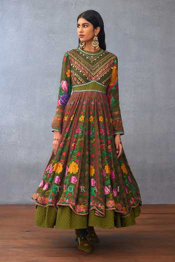 Torani Green Organza, Jersey, Silk Metallic Dil Saaz Asima Gullista Print Anarkali Set Online at Aza Fashions Torani_Green Organza, Jersey, Silk Metallic Dil Saaz Asima Gullista Print Anarkali Set _Online_at_Aza_Fashions
