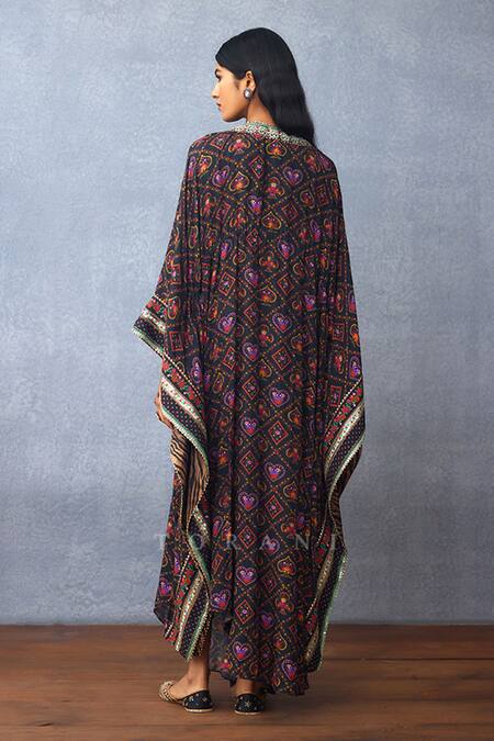Shop Torani Black Muslin, Silk Gota Patti, Tassels Dil Shaad Arza Spade And Heart Print Kaftan at Aza Fashions Shop_Torani_Black Muslin, Silk Gota Patti, Tassels Dil Shaad Arza Spade And Heart Print Kaftan _at_Aza_Fashions