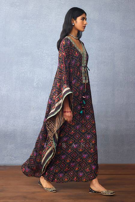 Torani Black Muslin, Silk Gota Patti, Tassels Dil Shaad Arza Spade And Heart Print Kaftan Online at Aza Fashions Torani_Black Muslin, Silk Gota Patti, Tassels Dil Shaad Arza Spade And Heart Print Kaftan _Online_at_Aza_Fashions