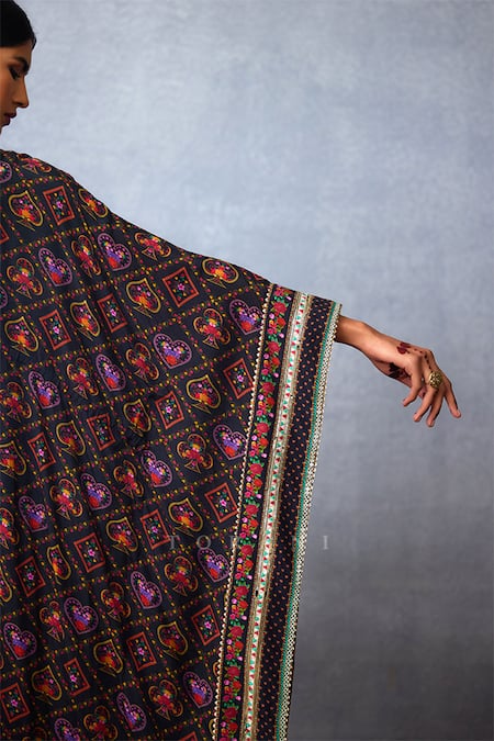 Buy Torani Black Muslin, Silk Gota Patti, Tassels Dil Shaad Arza Spade And Heart Print Kaftan Buy_Torani_Black Muslin, Silk Gota Patti, Tassels Dil Shaad Arza Spade And Heart Print Kaftan