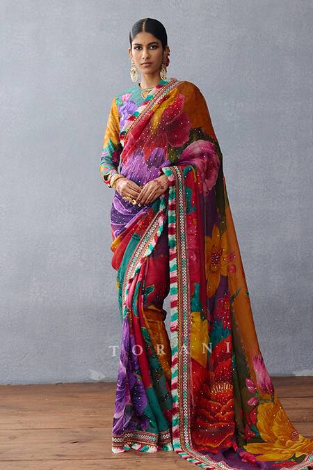 Torani Multi Color Silk Sequins Round Neck Dil Rang Nigar Phool Print Blouse Online at Aza Fashions Torani_Multi Color Silk Sequins Round Neck Dil Rang Nigar Phool Print Blouse _Online_at_Aza_Fashions