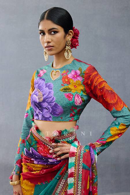 Buy Torani Multi Color Silk Sequins Round Neck Dil Rang Nigar Phool Print Blouse Online at Aza Fashions Buy_Torani_Multi Color Silk Sequins Round Neck Dil Rang Nigar Phool Print Blouse _Online_at_Aza_Fashions