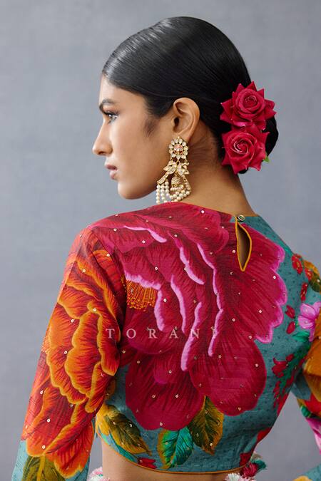 Torani Multi Color Silk Sequins Round Neck Dil Rang Nigar Phool Print Blouse at Aza Fashions Torani_Multi Color Silk Sequins Round Neck Dil Rang Nigar Phool Print Blouse _at_Aza_Fashions