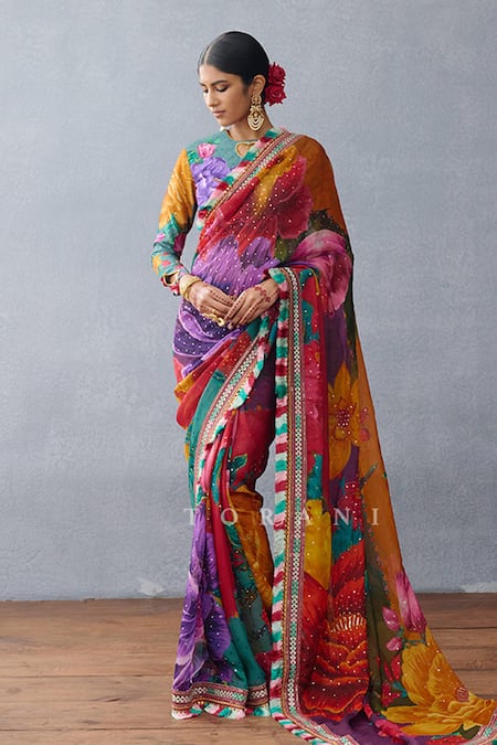 Torani Multi Color Organza Sequins, Tassels Dil Rang Nigar Phool Aashiyana Print Saree Online at Aza Fashions Torani_Multi Color Organza Sequins, Tassels Dil Rang Nigar Phool Aashiyana Print Saree _Online_at_Aza_Fashions