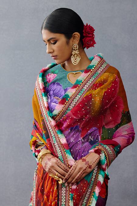 Buy Torani Multi Color Organza Sequins, Tassels Dil Rang Nigar Phool Aashiyana Print Saree Online at Aza Fashions Buy_Torani_Multi Color Organza Sequins, Tassels Dil Rang Nigar Phool Aashiyana Print Saree _Online_at_Aza_Fashions