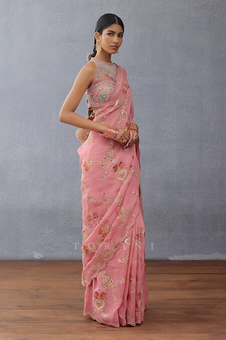 Torani Pink Organza Sequins, Embroidery Dil Ruba Safiyya Persian Spade Saree Online at Aza Fashions Torani_Pink Organza Sequins, Embroidery Dil Ruba Safiyya Persian Spade Saree _Online_at_Aza_Fashions