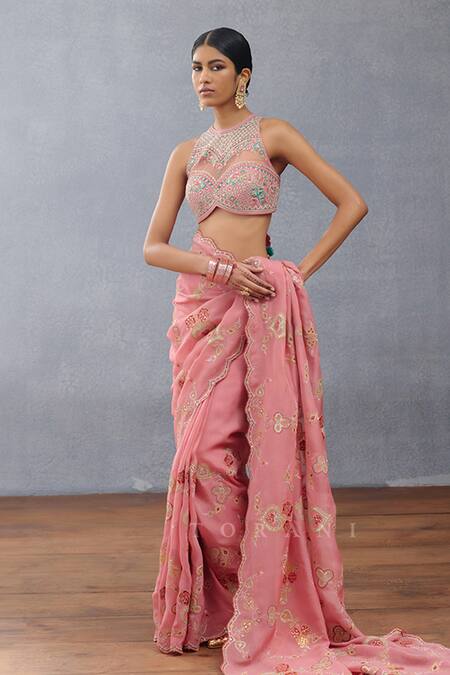 Shop Torani Pink Organza Sequins, Embroidery Dil Ruba Safiyya Persian Spade Saree Online at Aza Fashions Shop_Torani_Pink Organza Sequins, Embroidery Dil Ruba Safiyya Persian Spade Saree _Online_at_Aza_Fashions