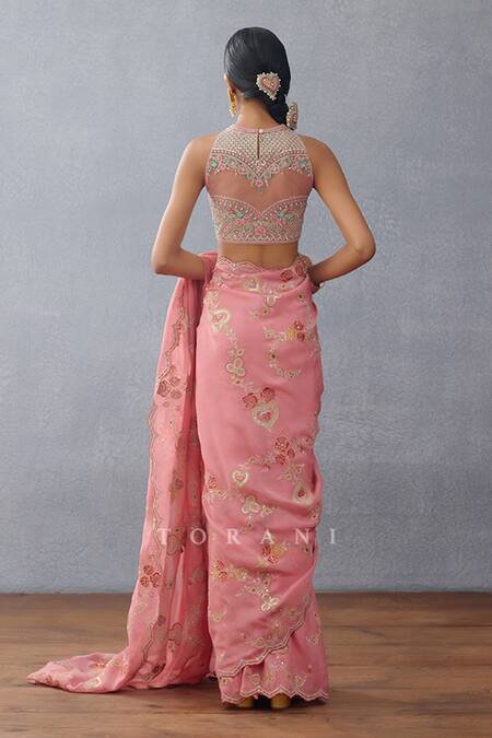 Torani Pink Organza Sequins, Embroidery Dil Ruba Safiyya Persian Spade Saree at Aza Fashions Torani_Pink Organza Sequins, Embroidery Dil Ruba Safiyya Persian Spade Saree _at_Aza_Fashions