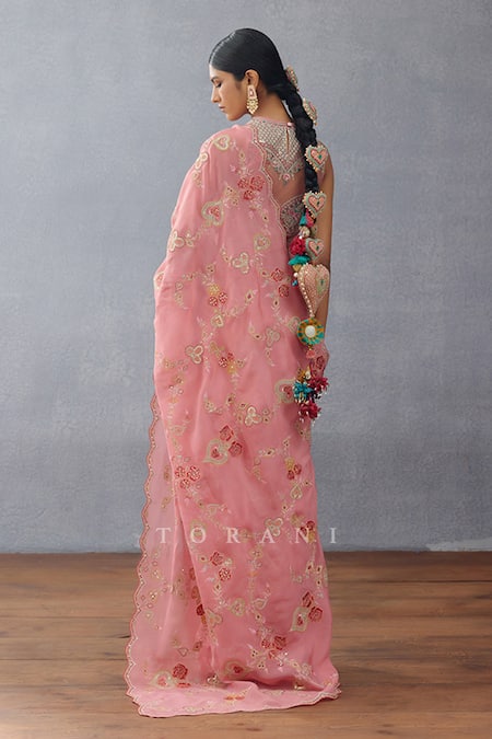 Shop Torani Pink Organza Sequins, Embroidery Dil Ruba Safiyya Persian Spade Saree at Aza Fashions Shop_Torani_Pink Organza Sequins, Embroidery Dil Ruba Safiyya Persian Spade Saree _at_Aza_Fashions