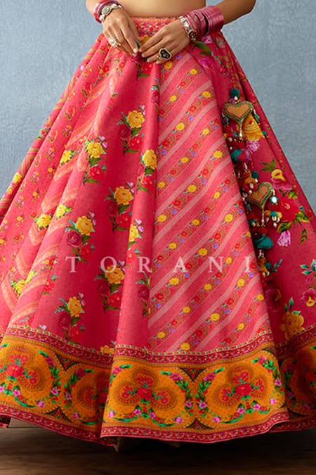 Buy_Torani_Pink Jersey, Organza Beads, Tassels, Dil Ruba Aria Chevron Print Lehenga Set _Online_at_Aza_Fashions