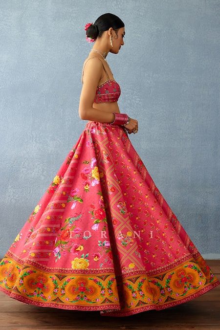 Torani_Pink Jersey, Organza Beads, Tassels, Dil Ruba Aria Chevron Print Lehenga Set _at_Aza_Fashions