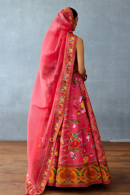 Buy_Torani_Pink Jersey, Organza Beads, Tassels, Dil Ruba Aria Chevron Print Lehenga Set 