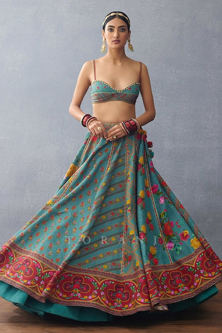 Buy Torani Blue Jersey, Silk Beads, Embroidery, Aqua Printed Lehenga Set With Blouse Online at Aza Fashions Buy_Torani_Blue Jersey, Silk Beads, Embroidery, Aqua Printed Lehenga Set With Blouse _Online_at_Aza_Fashions