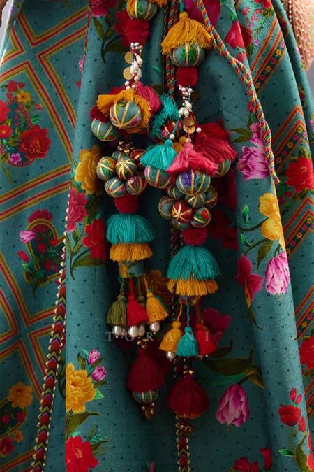 Shop Torani Blue Jersey, Silk Beads, Embroidery, Aqua Printed Lehenga Set With Blouse Online at Aza Fashions Shop_Torani_Blue Jersey, Silk Beads, Embroidery, Aqua Printed Lehenga Set With Blouse _Online_at_Aza_Fashions