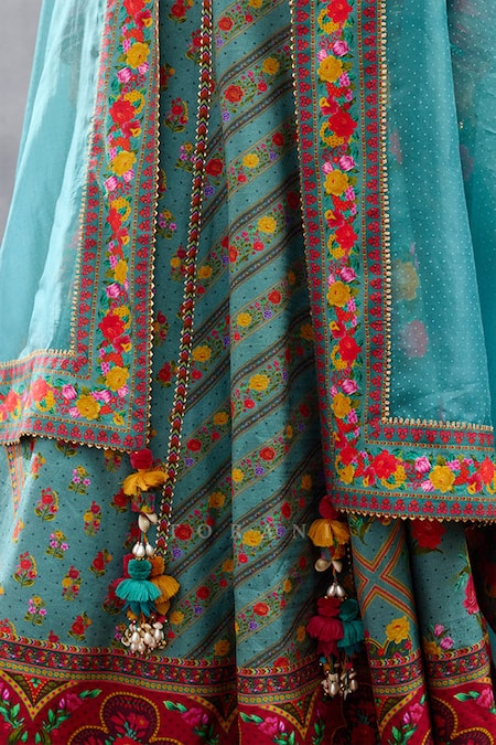 Buy Torani Blue Jersey, Silk Beads, Embroidery, Aqua Printed Lehenga Set With Blouse Buy_Torani_Blue Jersey, Silk Beads, Embroidery, Aqua Printed Lehenga Set With Blouse