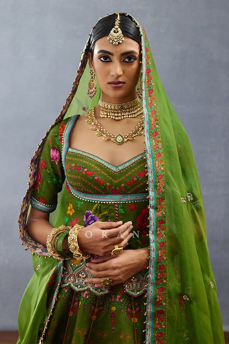 Buy_Torani_Green Jersey, Silk Embroidery, Gota Patti Dil Saaz Lara Print Bridal Lehenga Set 
