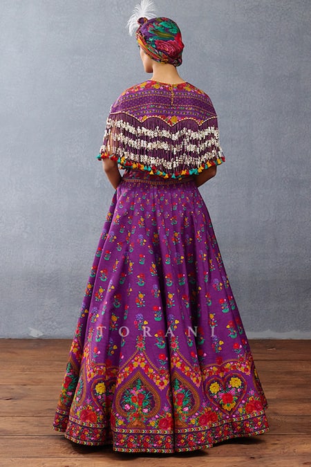 Shop Torani Purple Silk Sequins, Tassels Round Neck Dil Kusha Ava Print Lehenga And Blouse Set at Aza Fashions Shop_Torani_Purple Silk Sequins, Tassels Round Neck Dil Kusha Ava Print Lehenga And Blouse Set _at_Aza_Fashions