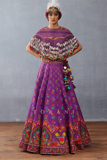 Torani Purple Silk Sequins, Tassels Round Neck Dil Kusha Ava Print Lehenga And Blouse Set Online at Aza Fashions Torani_Purple Silk Sequins, Tassels Round Neck Dil Kusha Ava Print Lehenga And Blouse Set _Online_at_Aza_Fashions
