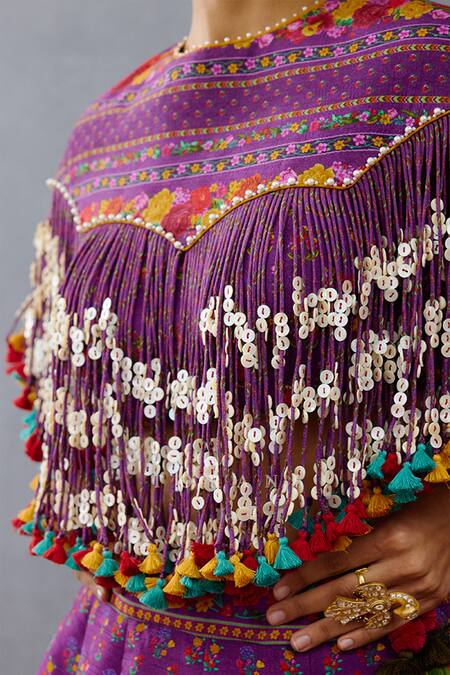 Buy Torani Purple Silk Sequins, Tassels Round Neck Dil Kusha Ava Print Lehenga And Blouse Set Online at Aza Fashions Buy_Torani_Purple Silk Sequins, Tassels Round Neck Dil Kusha Ava Print Lehenga And Blouse Set _Online_at_Aza_Fashions
