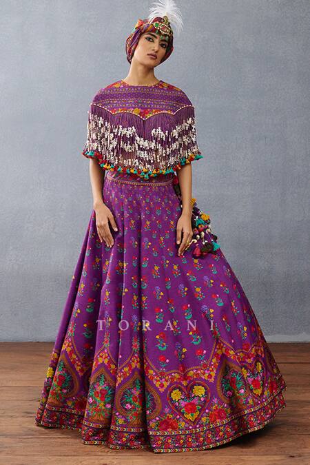 Shop Torani Purple Silk Sequins, Tassels Round Neck Dil Kusha Ava Print Lehenga And Blouse Set Online at Aza Fashions Shop_Torani_Purple Silk Sequins, Tassels Round Neck Dil Kusha Ava Print Lehenga And Blouse Set _Online_at_Aza_Fashions