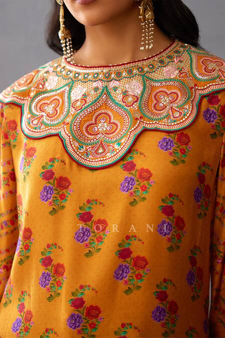 Shop Torani Yellow Kota Doria, Silk Sequins, Embroidery, Dil Seher Sameena Print Kurta Set Online at Aza Fashions Shop_Torani_Yellow Kota Doria, Silk Sequins, Embroidery, Dil Seher Sameena Print Kurta Set _Online_at_Aza_Fashions