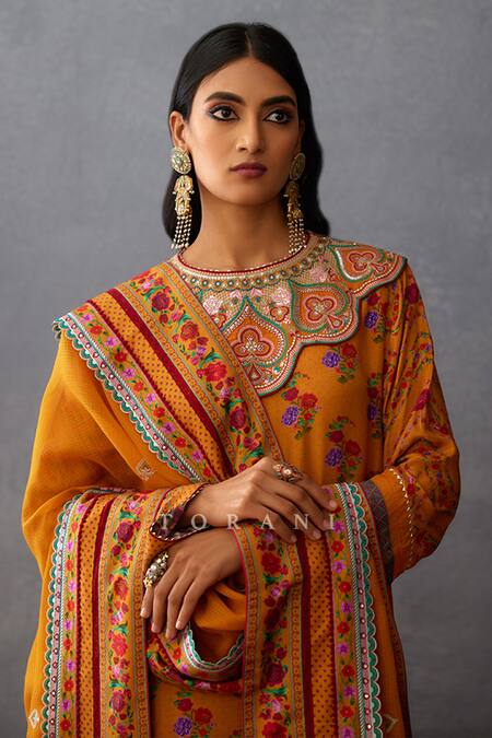 Buy Torani Yellow Kota Doria, Silk Sequins, Embroidery, Dil Seher Sameena Print Kurta Set Buy_Torani_Yellow Kota Doria, Silk Sequins, Embroidery, Dil Seher Sameena Print Kurta Set