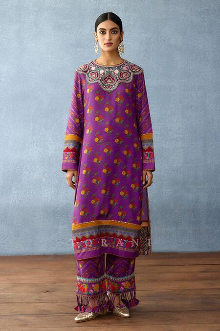 Torani Purple Kota Doria, Silk Embroidery, Sequins, Dil Kusha Sameena Print Kurta Set Online at Aza Fashions Torani_Purple Kota Doria, Silk Embroidery, Sequins, Dil Kusha Sameena Print Kurta Set _Online_at_Aza_Fashions