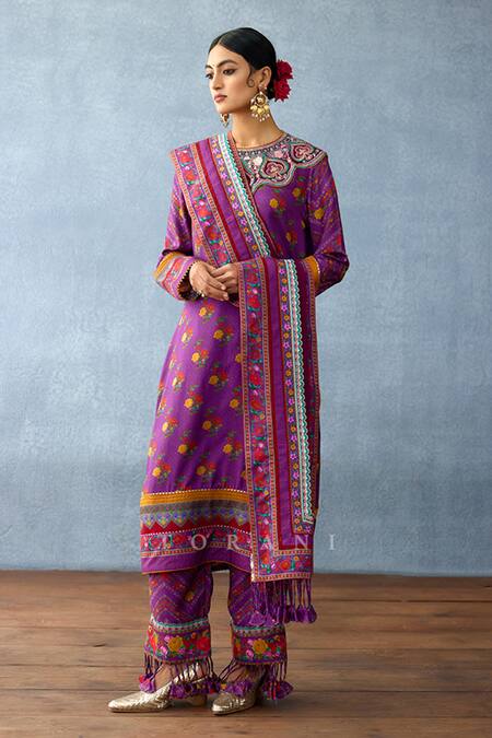 Buy Torani Purple Kota Doria, Silk Embroidery, Sequins, Dil Kusha Sameena Print Kurta Set Buy_Torani_Purple Kota Doria, Silk Embroidery, Sequins, Dil Kusha Sameena Print Kurta Set