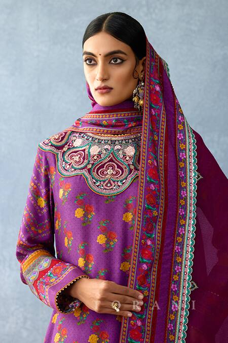 Shop Torani Purple Kota Doria, Silk Embroidery, Sequins, Dil Kusha Sameena Print Kurta Set Shop_Torani_Purple Kota Doria, Silk Embroidery, Sequins, Dil Kusha Sameena Print Kurta Set