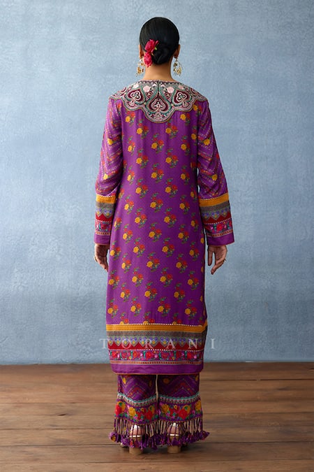 Shop Torani Purple Kota Doria, Silk Embroidery, Sequins, Dil Kusha Sameena Print Kurta Set at Aza Fashions Shop_Torani_Purple Kota Doria, Silk Embroidery, Sequins, Dil Kusha Sameena Print Kurta Set _at_Aza_Fashions