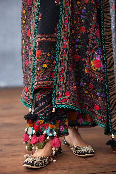 Torani_Black Cotton, Silk Sequins, Embroidery Dil Shaad Fareha Print Kurta Pant Set _Online_at_Aza_Fashions